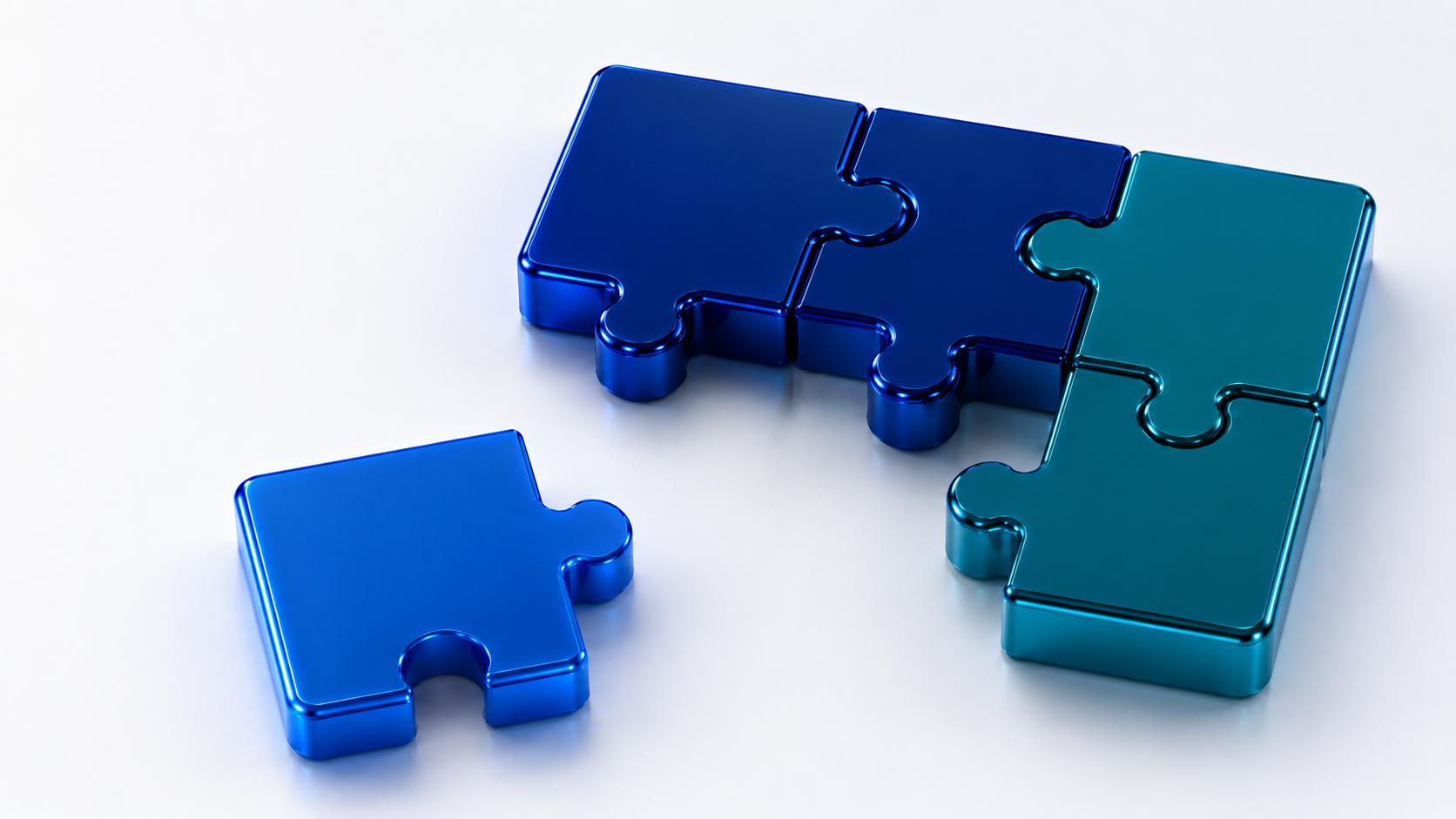 Composizione a puzzle non ancora completa: alcuni tasselli già collegati e un tassello separato pronto a completare la soluzione